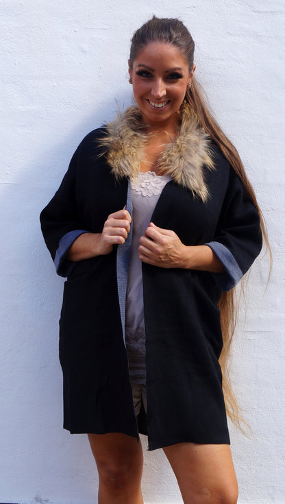 Cardigan m. pels i sort