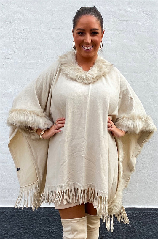 Poncho asymmetrisk - beige