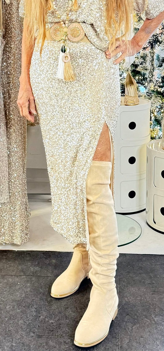 Staun glitter nederdel  - beige