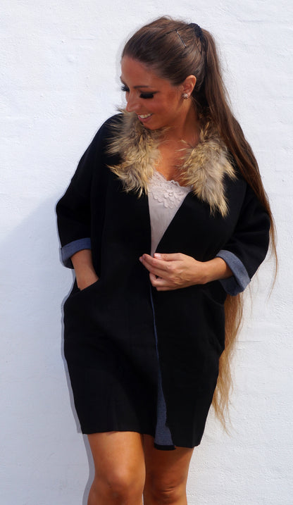 Cardigan m. pels i sort