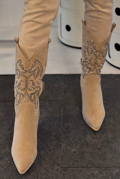 Cowboy støvler med glitter i beige fra Staun Denmark