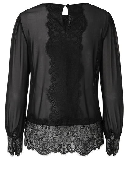 ROSEMUNDE BLUSE MED BLONDE  i sort
