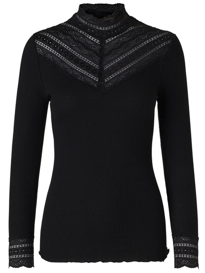 ROSEMUNDE SILKE BLUSE MED BRED BLONDE - sort