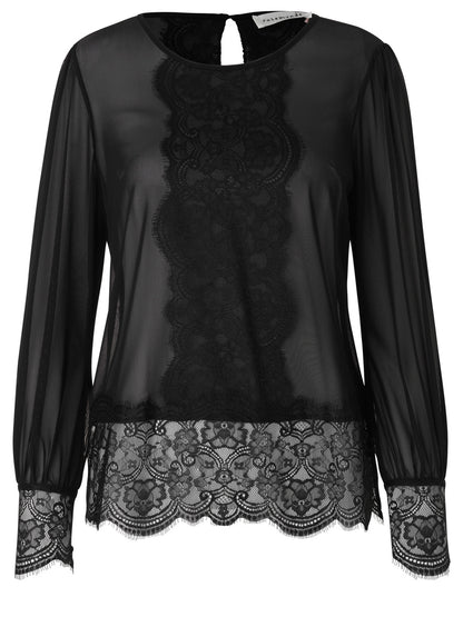 ROSEMUNDE BLUSE MED BLONDE  i sort