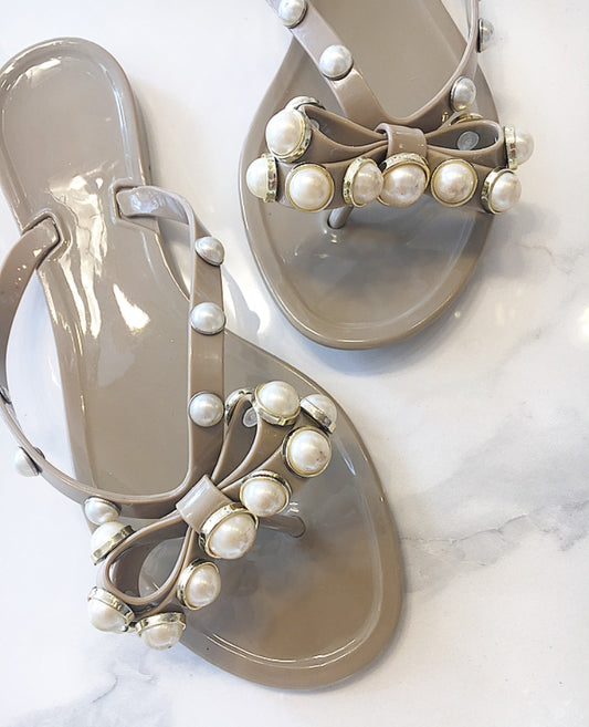 Flipflops med perler - beige