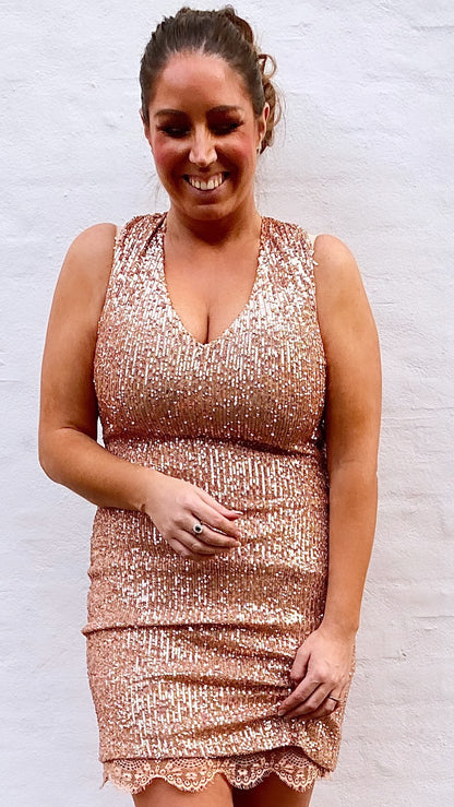 Divaz paliet kjole i rosegold