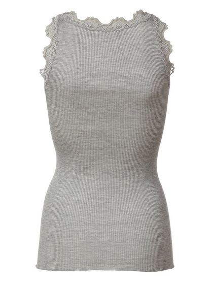 Rosemunde blondetop silkemix, - Grå 5205