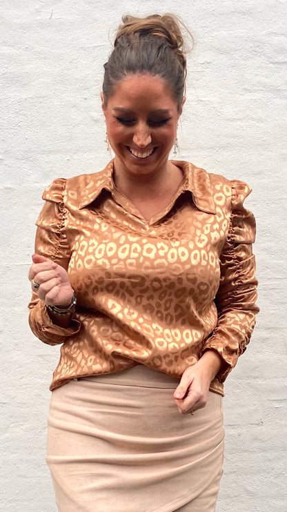 Silkelook leo skjorte/bluse - bronze
