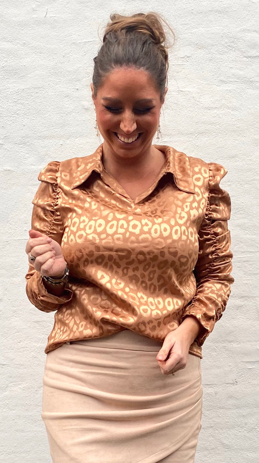Silkelook leo skjorte/bluse - bronze