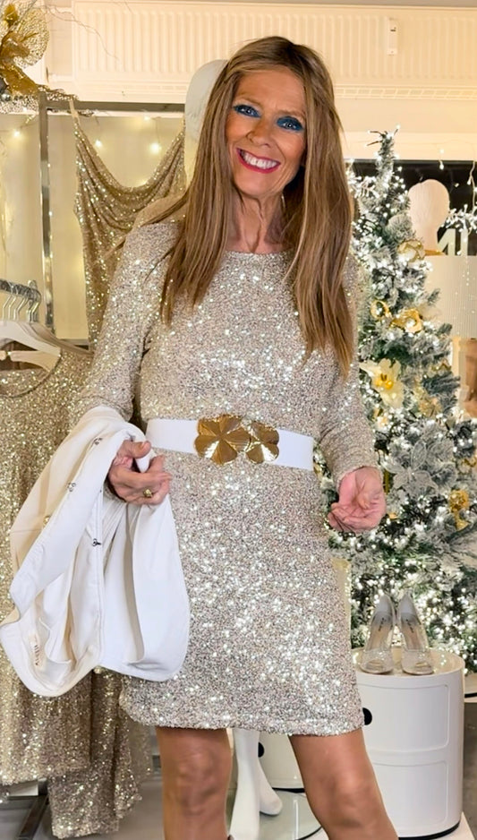 Staun glitter kjole mellem  - beige