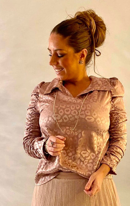 Silkelook leo skjorte/bluse - rosa