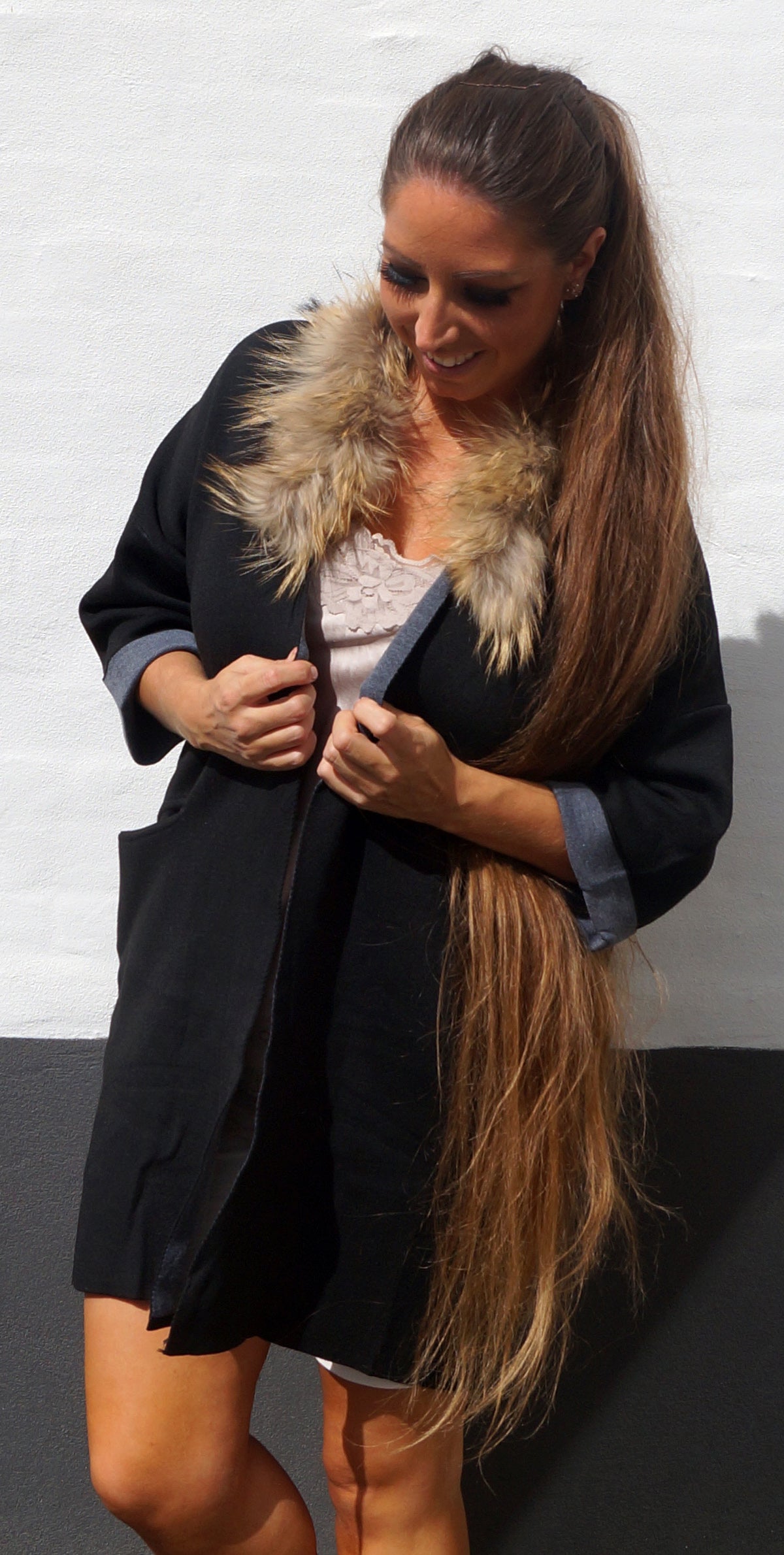 Cardigan m. pels i sort