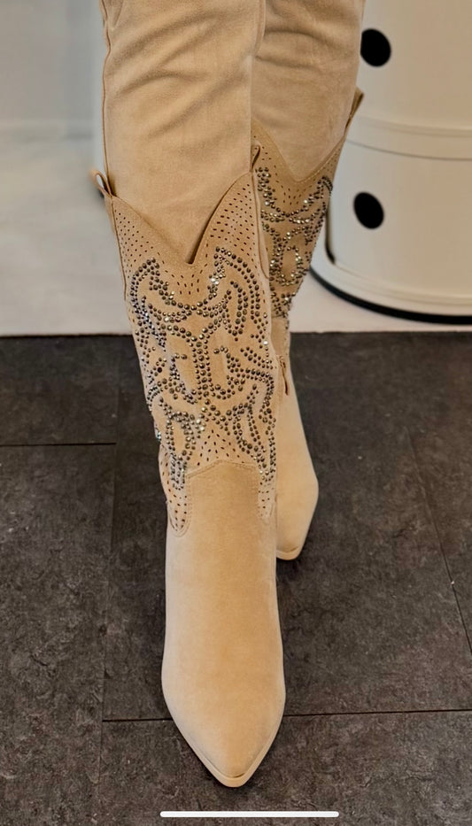 Cowboy støvler med glitter i beige fra Staun Denmark