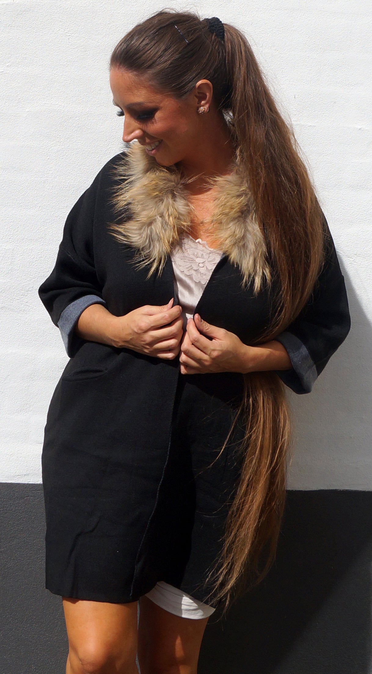 Cardigan m. pels i sort