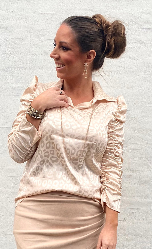 Silkelook leo skjorte/bluse - creme