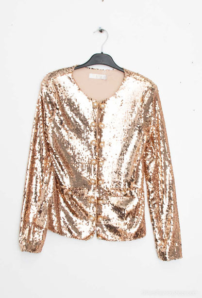 Blazer cardigan i palietter - rosegold