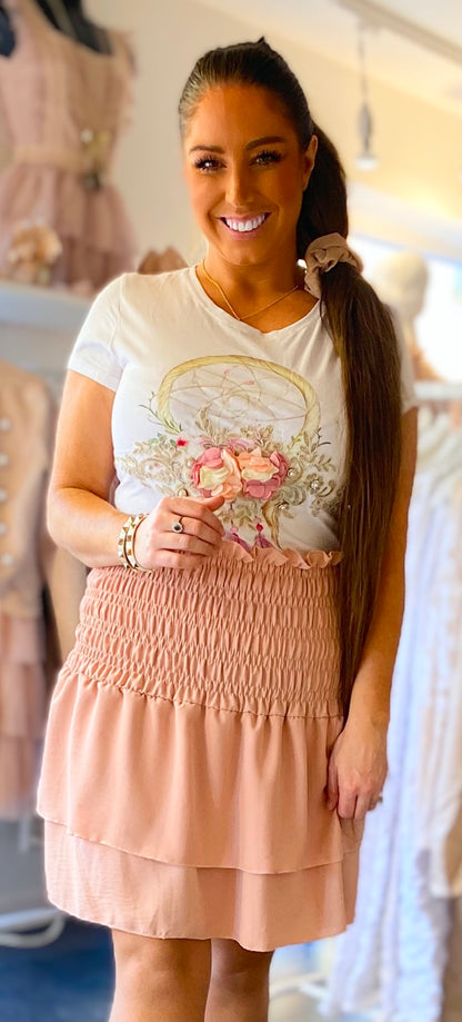 T-shirt - hvid m. Blomster