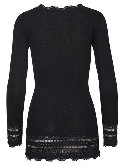 Rosemunde Bred vintage blondebluse, lang, sort