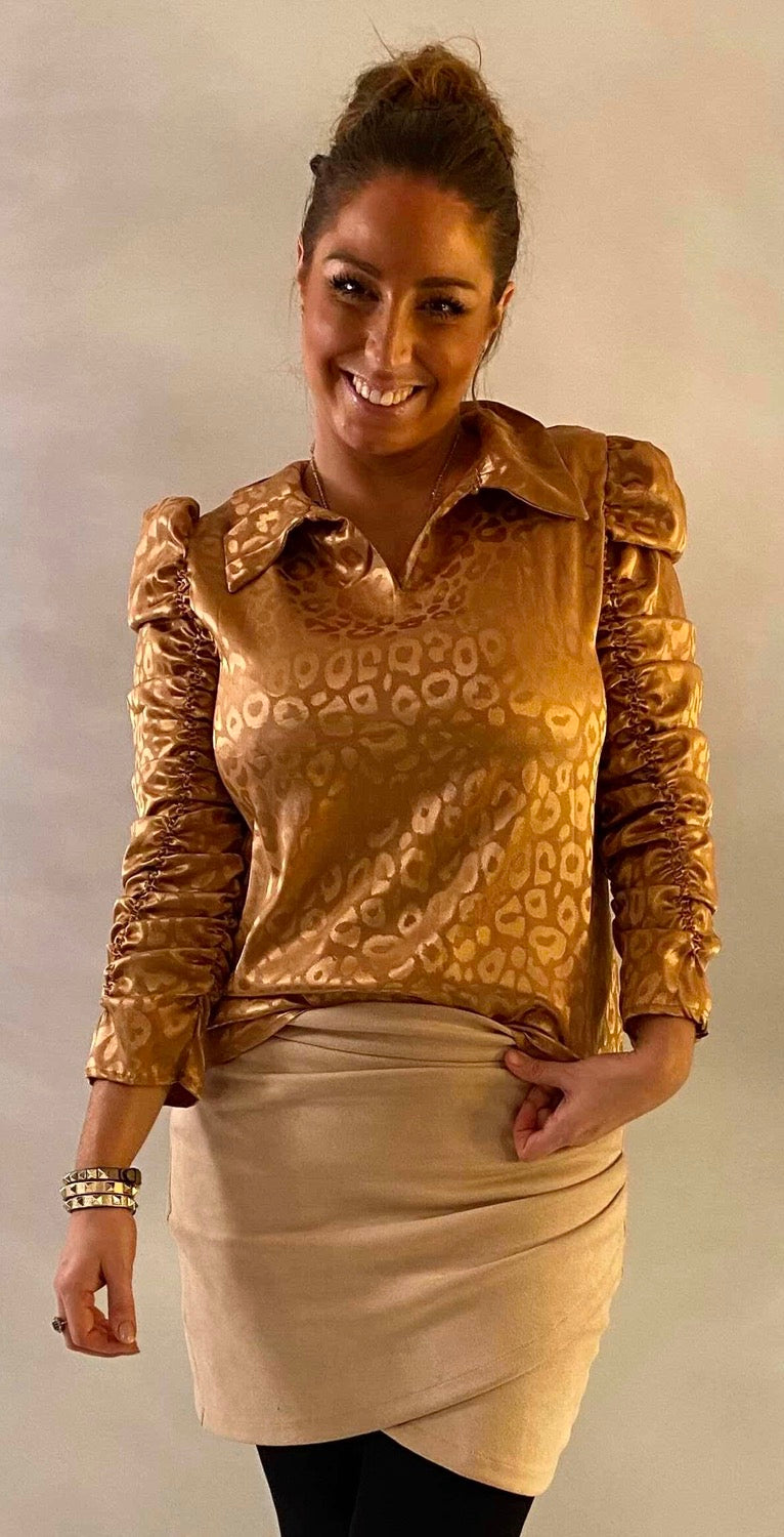 Silkelook leo skjorte/bluse - bronze