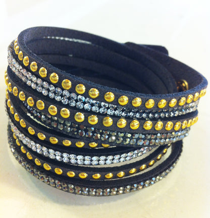 Armbånd med similsten og nitter - guld/antracitgrå