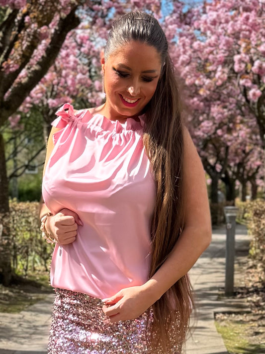 Butterfly top i satin - rosa