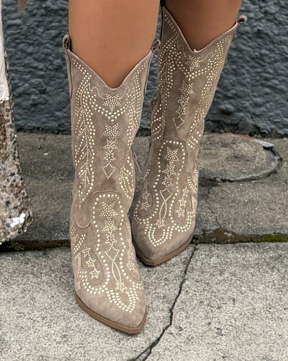 Cowboy støvler med glitter i taupe fra Staun Denmark