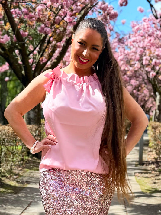 Butterfly top i satin - rosa