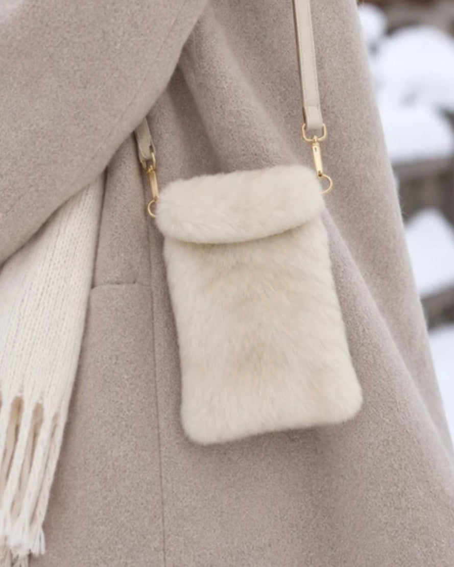 Faux Fur Crossbody Bag - beige