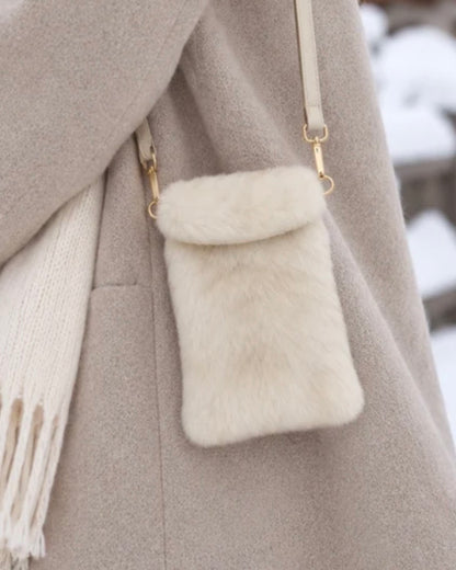 Faux Fur Crossbody Bag - beige
