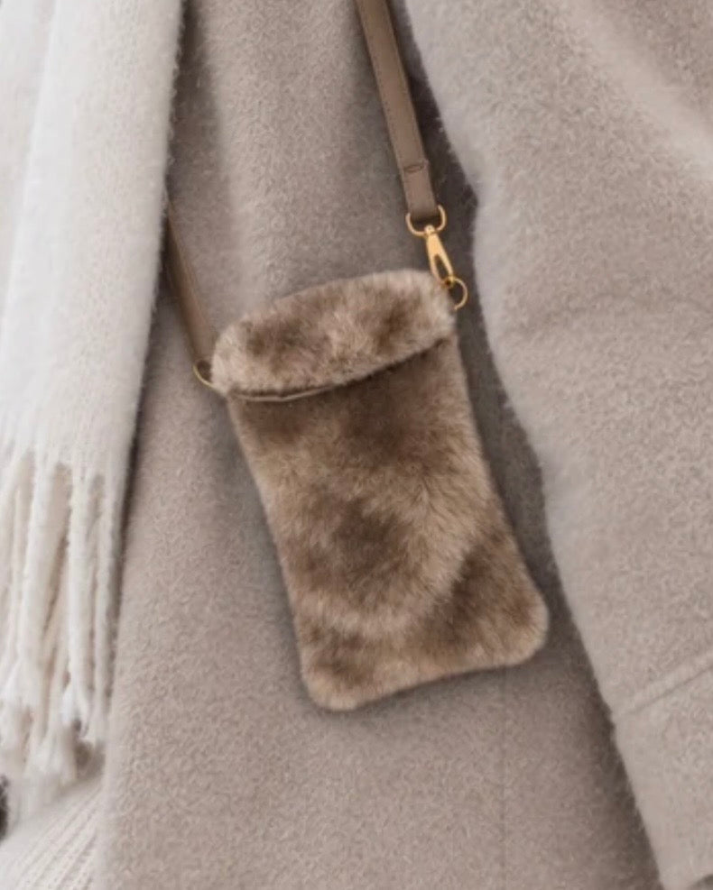 Faux Fur Crossbody Bag - taupe