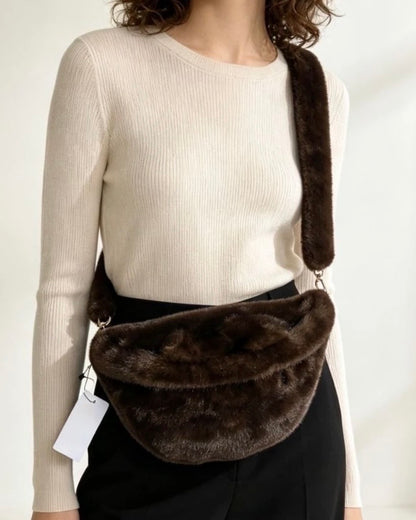 Faux Fur bum bag - choko brun