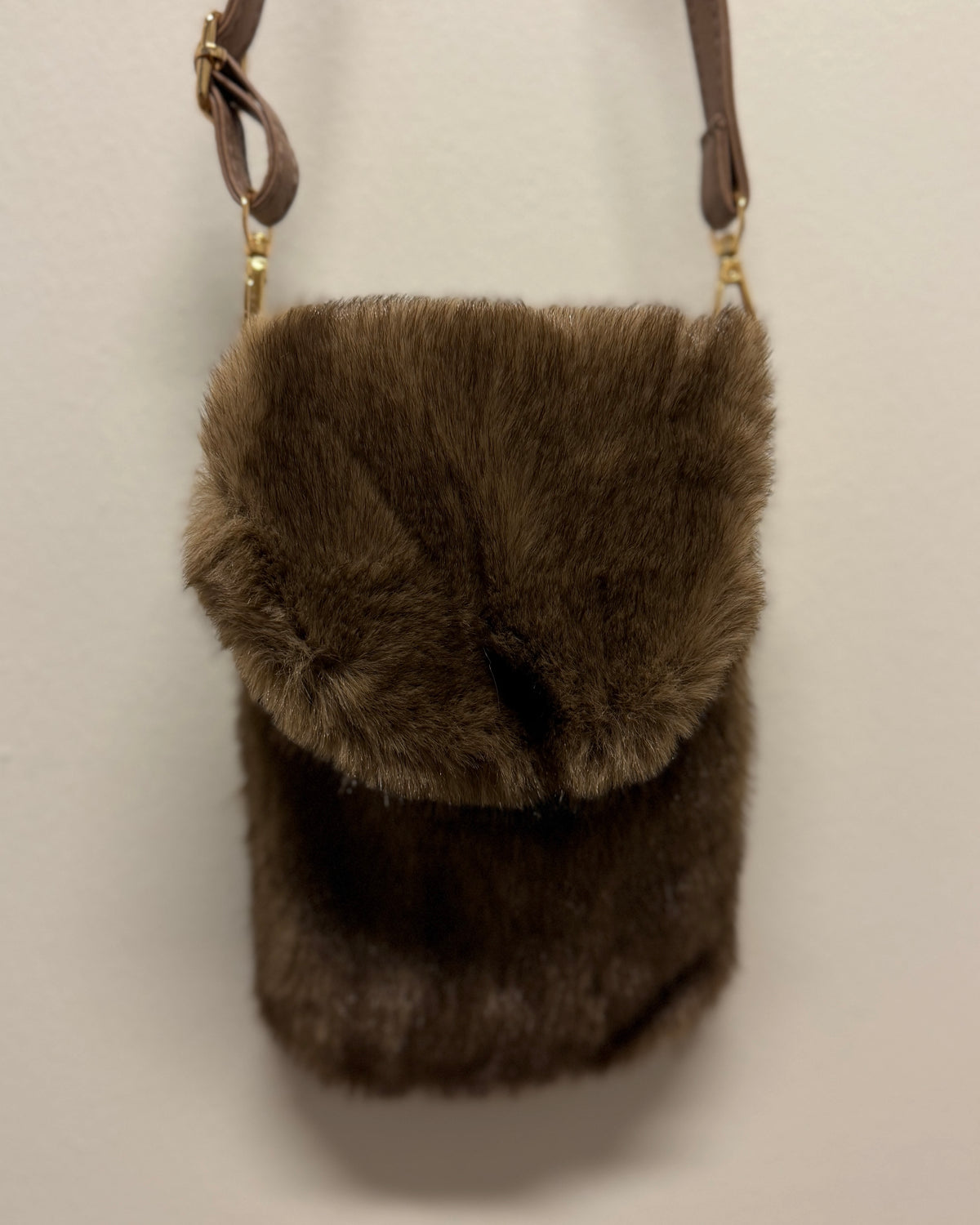 Faux Fur Crossbody Bag - taupe