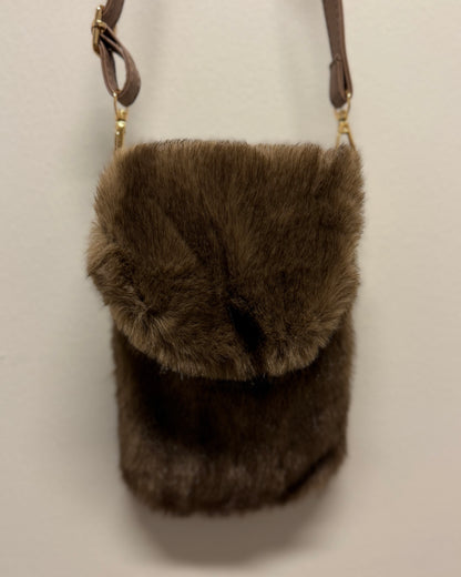 Faux Fur Crossbody Bag - taupe