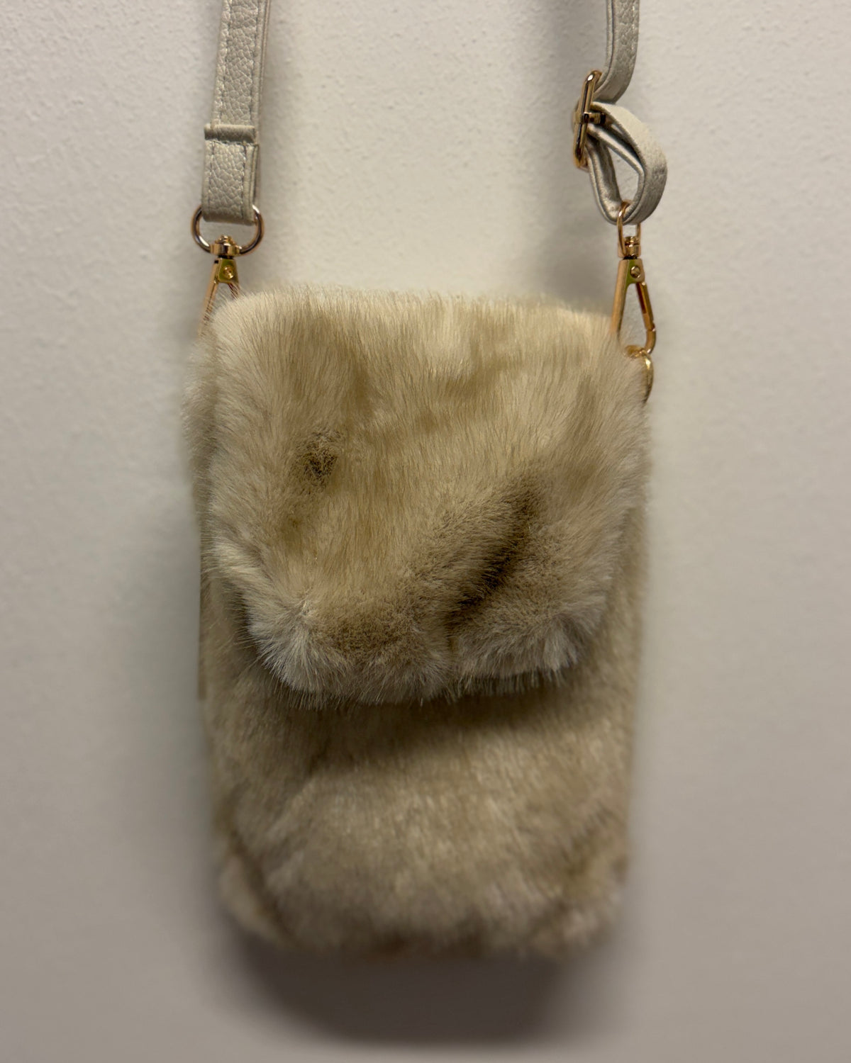 Faux Fur Crossbody Bag - beige