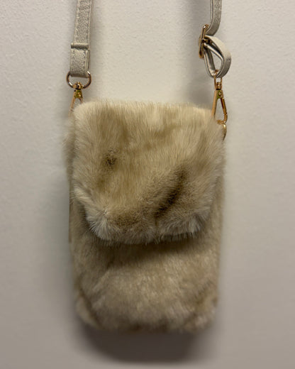 Faux Fur Crossbody Bag - beige