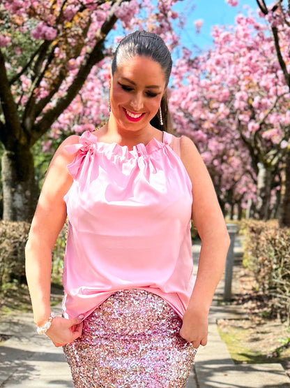 Butterfly top i satin - rosa