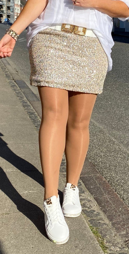 Beige sølv paliet nederdel - Staun Denmark - Til hverdag og fest
