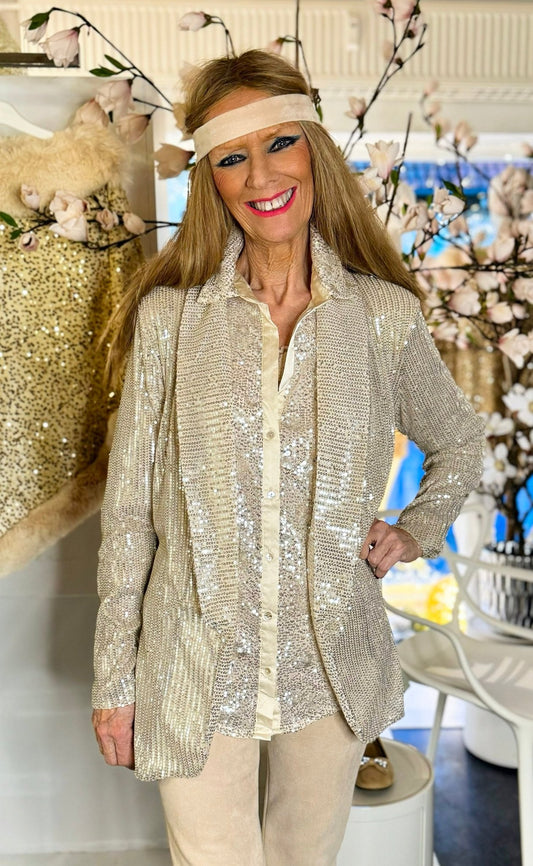 Blazer med sølv pailletter i beige - Staun Denmark - Til hverdag og fest