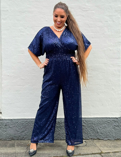 Buksedragt med pailetter - mørke blå - navy - NIKI - Staun Denmark - Til hverdag og fest