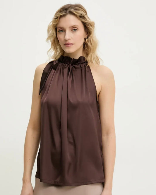 Butterfly top i satin - choco brun - Staun Denmark - Til hverdag og fest