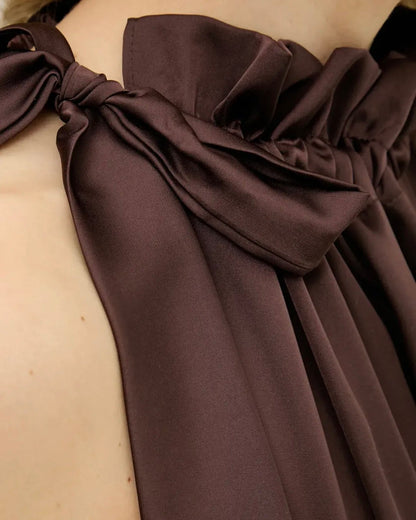 Butterfly top i satin - choco brun - Staun Denmark - Til hverdag og fest