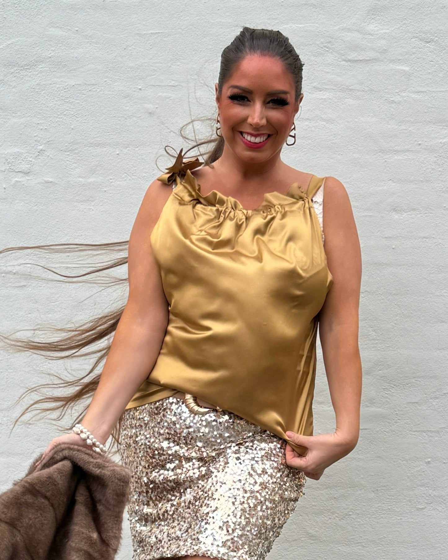 Butterfly top i satin - guld - Staun Denmark - Til hverdag og fest