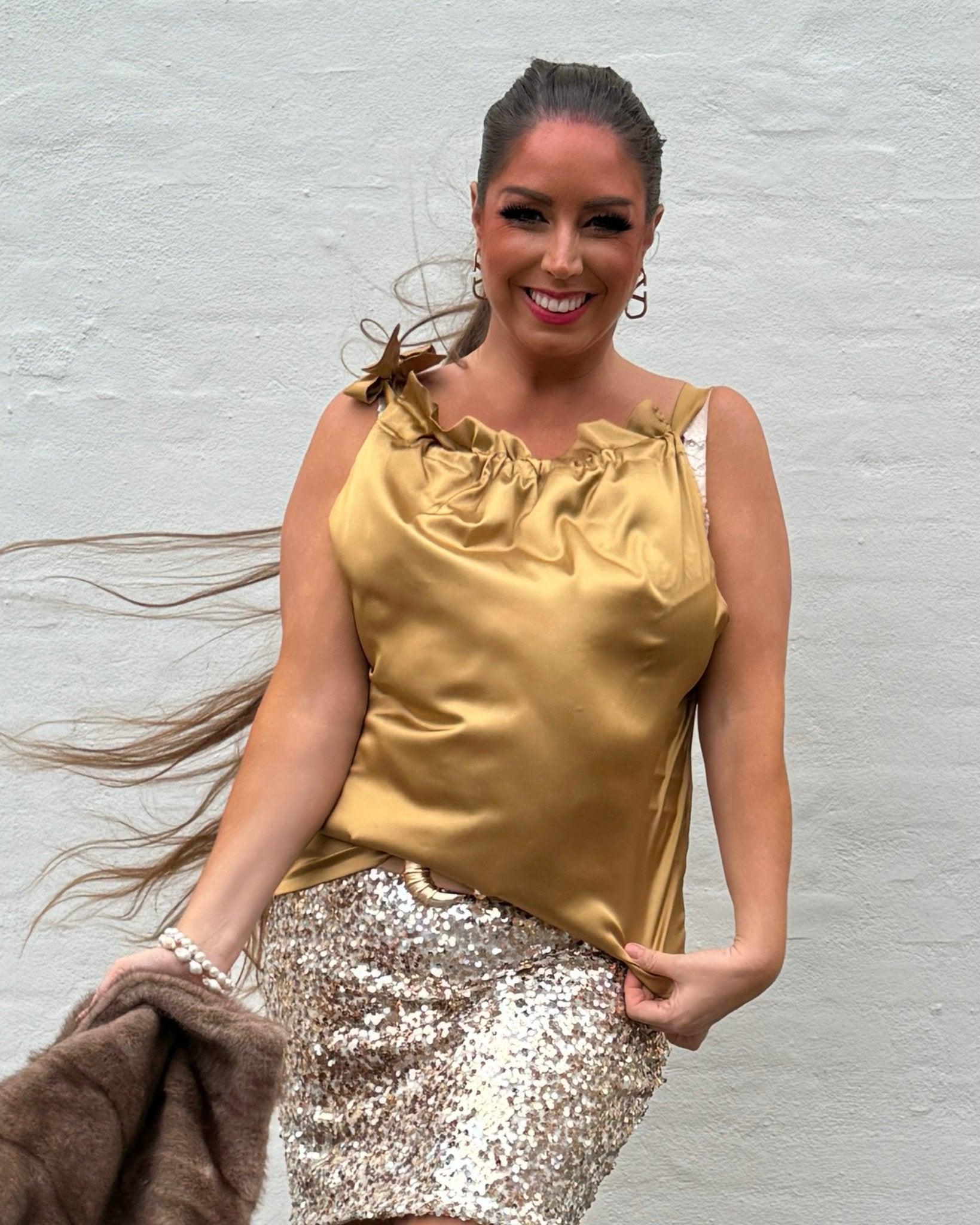 Butterfly top i satin - guld - Staun Denmark - Til hverdag og fest