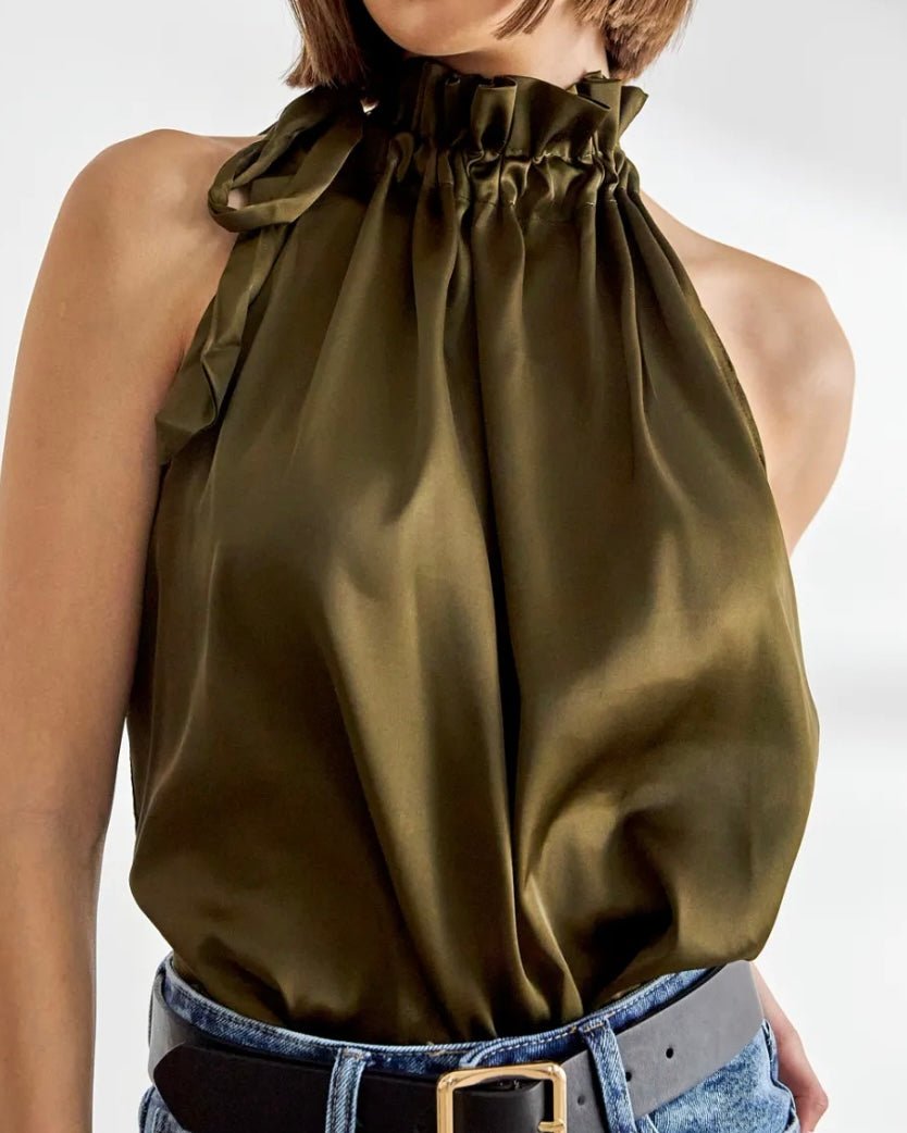 Butterfly top i satin - khaki grøn - Staun Denmark - Til hverdag og fest