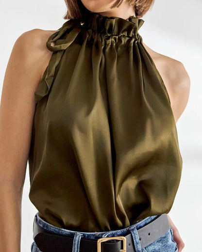 Butterfly top i satin - khaki grøn - Staun Denmark - Til hverdag og fest