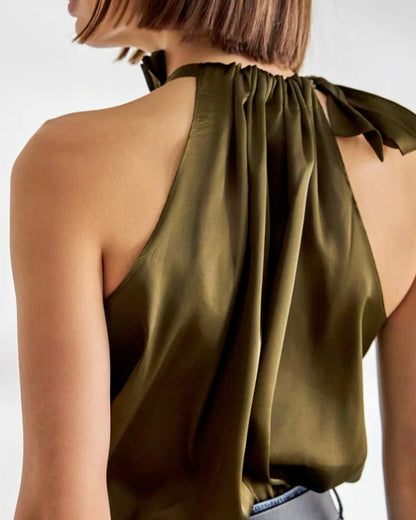 Butterfly top i satin - khaki grøn - Staun Denmark - Til hverdag og fest