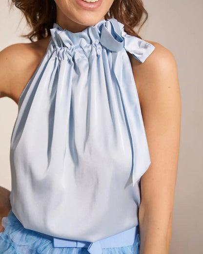 Butterfly top i satin - lyseblå - Staun Denmark - Til hverdag og fest