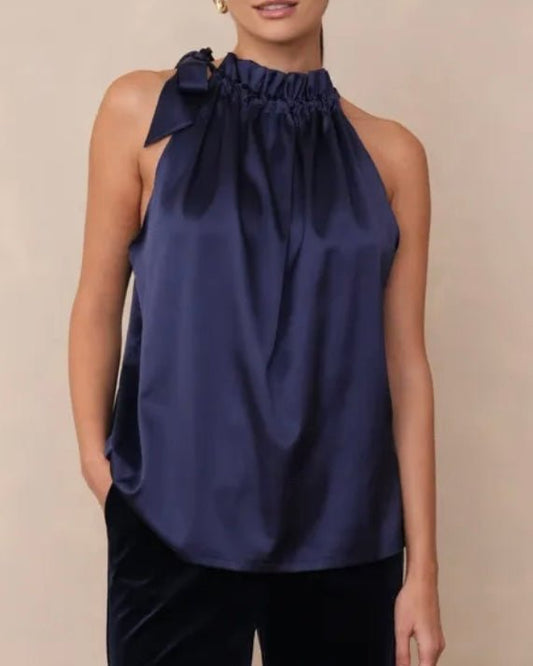 Butterfly top i satin - mørke blå - Staun Denmark - Til hverdag og fest