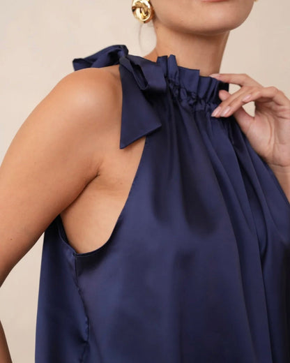 Butterfly top i satin - mørke blå - Staun Denmark - Til hverdag og fest