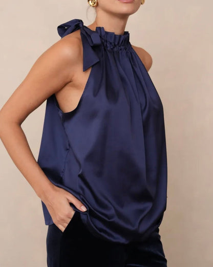 Butterfly top i satin - mørke blå - Staun Denmark - Til hverdag og fest